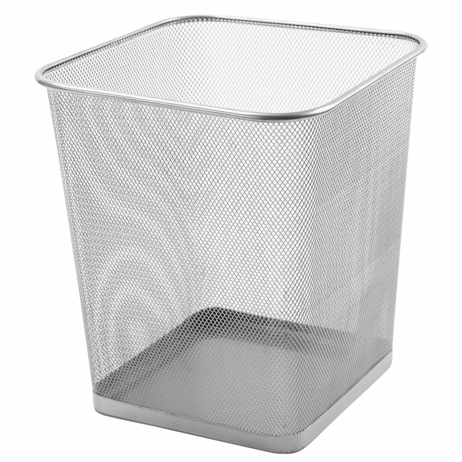 Trash Cans * | Square Mesh Waste Can, Silver Tendy Style