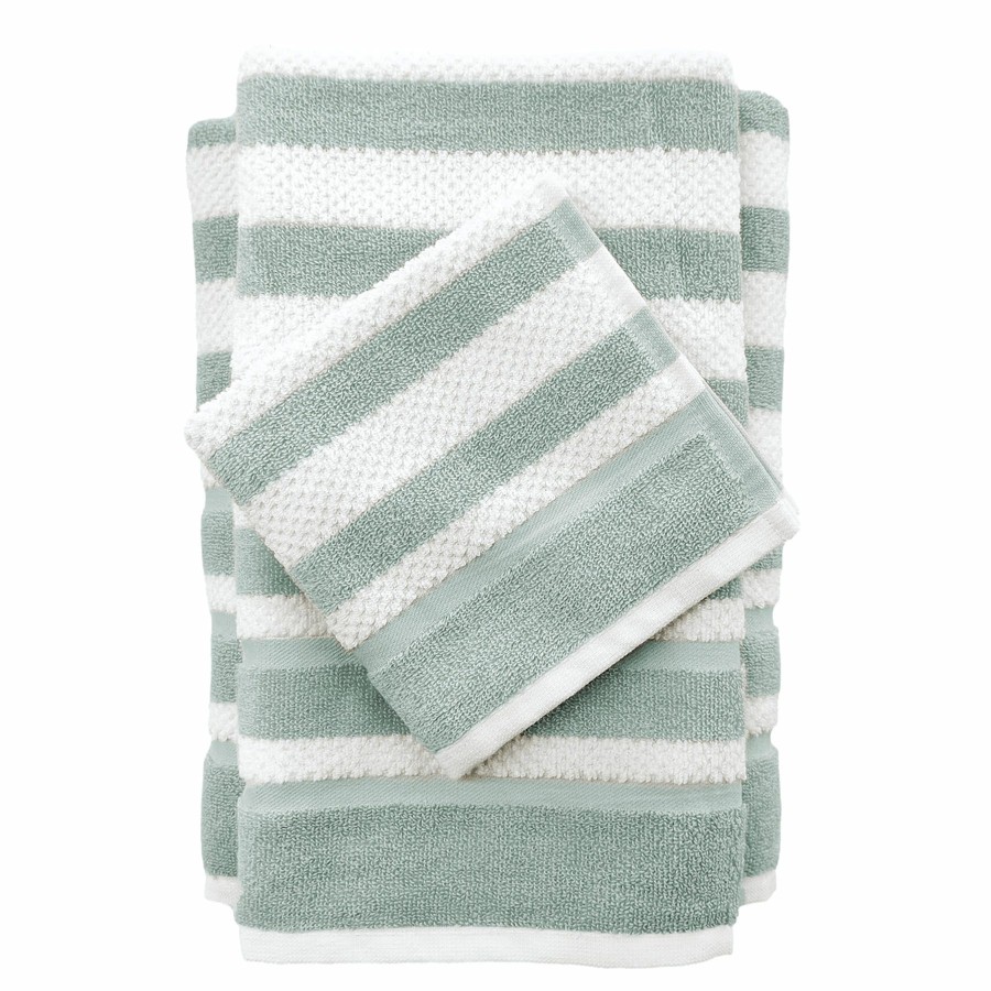 Bed & Bath * | Liza Stripe Washcloth 13X13 Aqua/White Premium Product