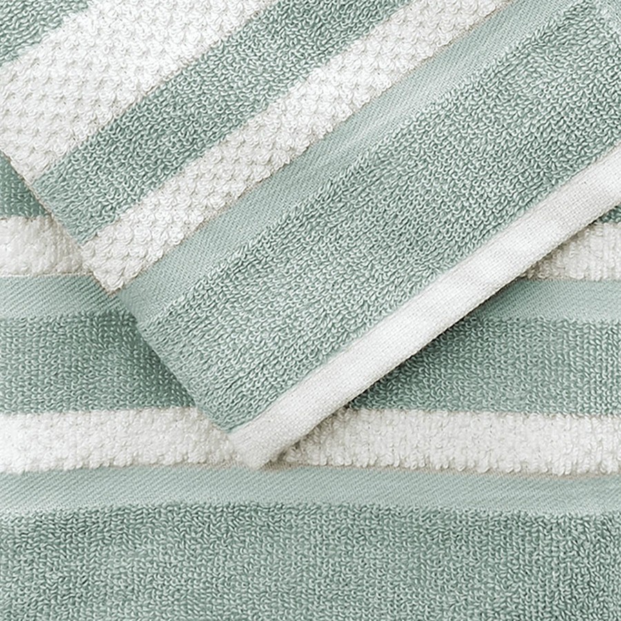 Bed & Bath * | Liza Stripe Washcloth 13X13 Aqua/White Premium Product