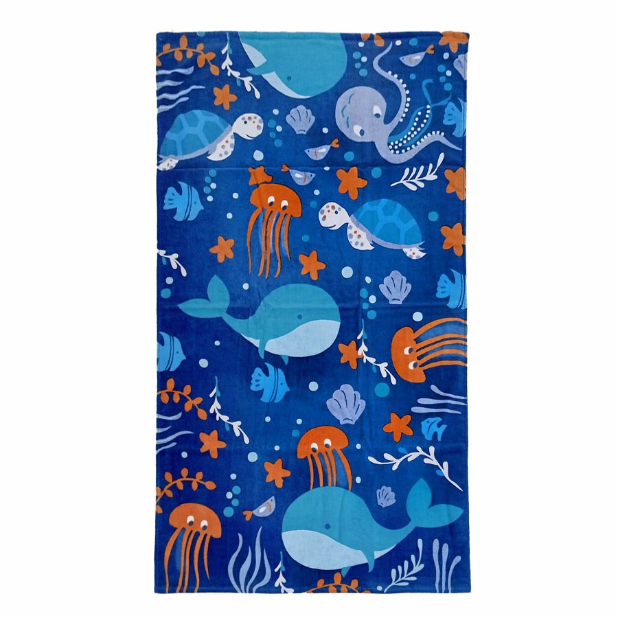 Bed & Bath * | Blue & Orange Whales Sea Life Beach Towel, 34 63 Simple Drawing