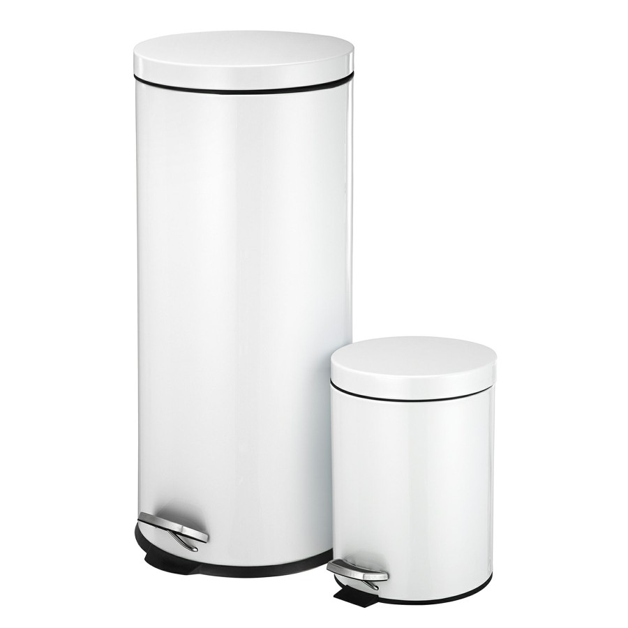 Trash Cans * | 30L Round White Stainless Steel Trash Bin With Bonus 5L Bin Premium Product