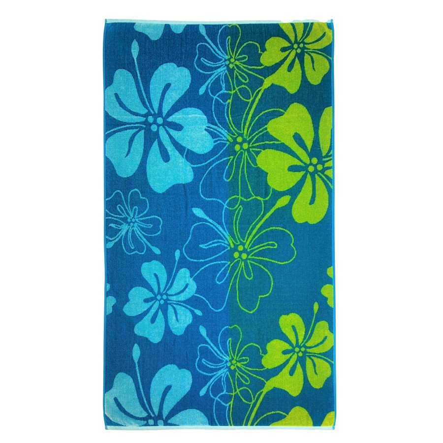 Bed & Bath * | Blue Hibiscus Floral Beach Towel, 34 63 Delicate Design