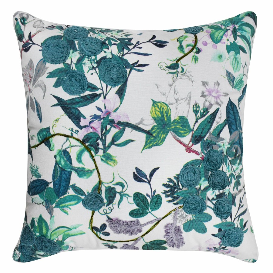 Decor & Pillows * | Grace Mitchell Green Floral Embroidered Throw Pillow, 18 Best Price Guaranteed