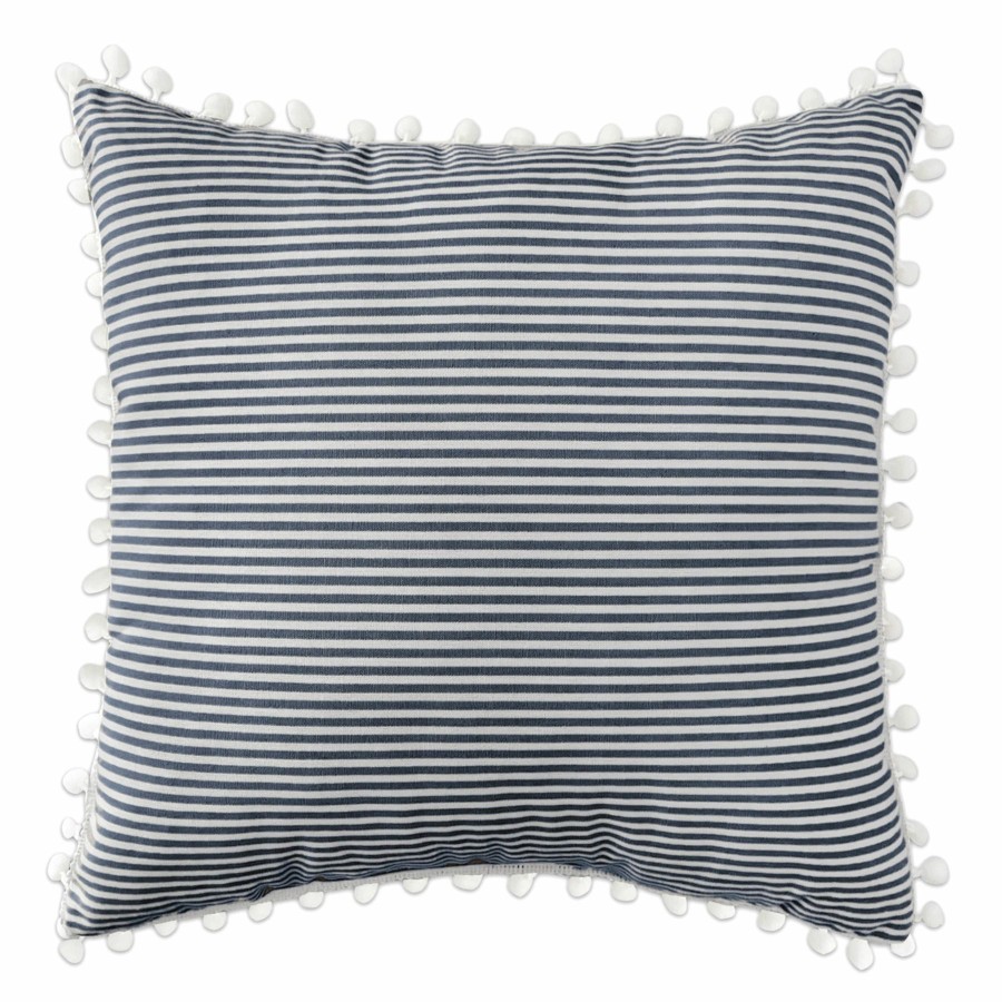 Decor & Pillows * | Navy & White Camille Striped Throw Pillow With Pom Poms, 18 Sale