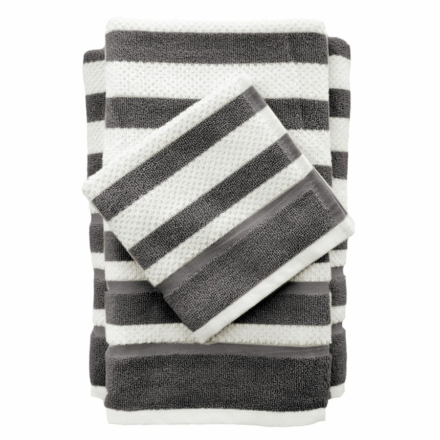 Bed & Bath * | Liza Stripe Washcloth 13X13 Grey/White Top Sell