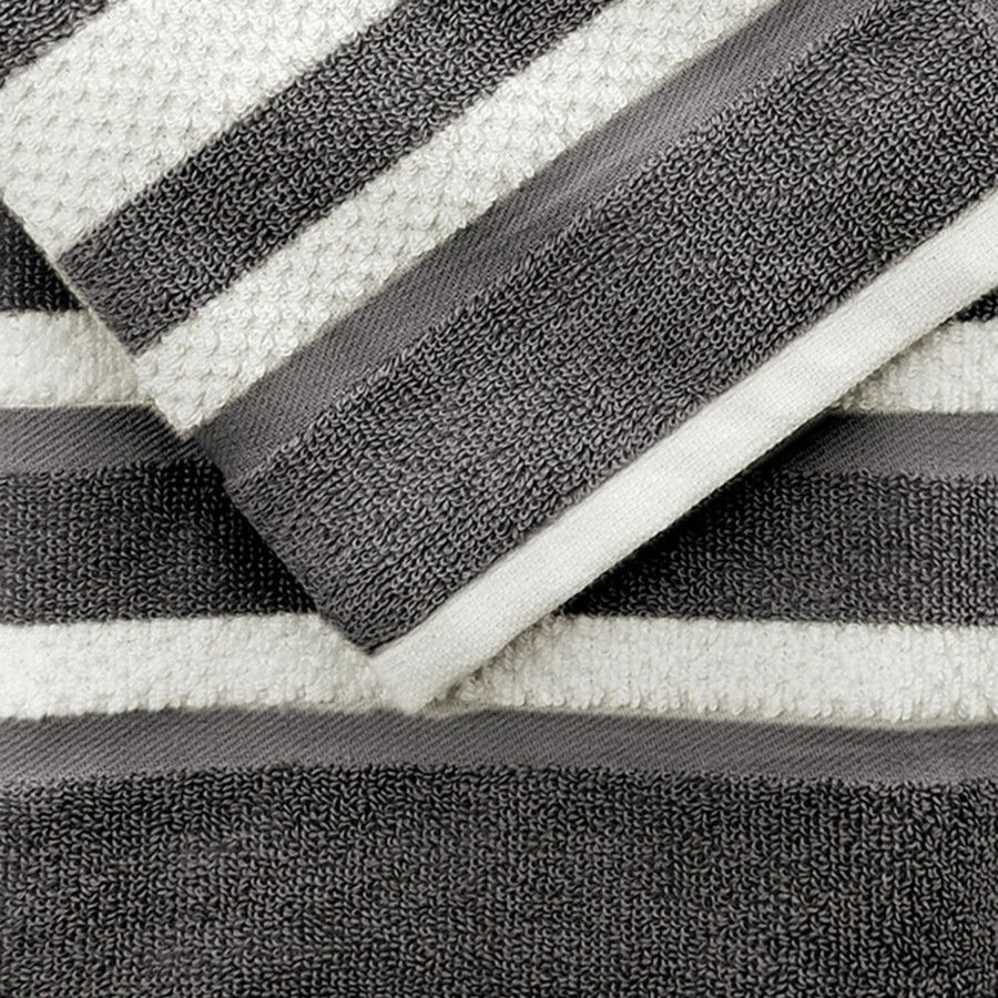 Bed & Bath * | Liza Stripe Washcloth 13X13 Grey/White Top Sell