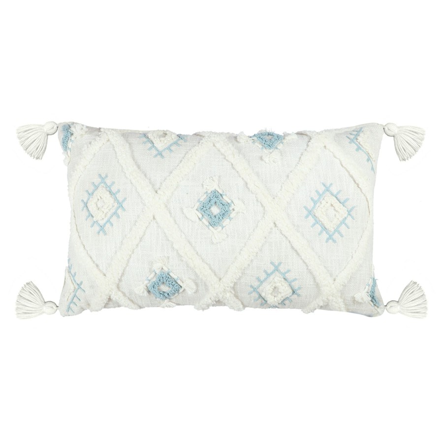 Bed & Bath * | Blue & Ivory Diamond Patterned Tassel Throw Pillow, 14 24 Top Sell