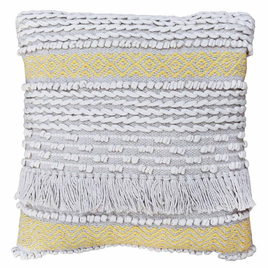 Decor & Pillows * | Yellow Diamond Fringe Throw Pillow, 18 Trend Model