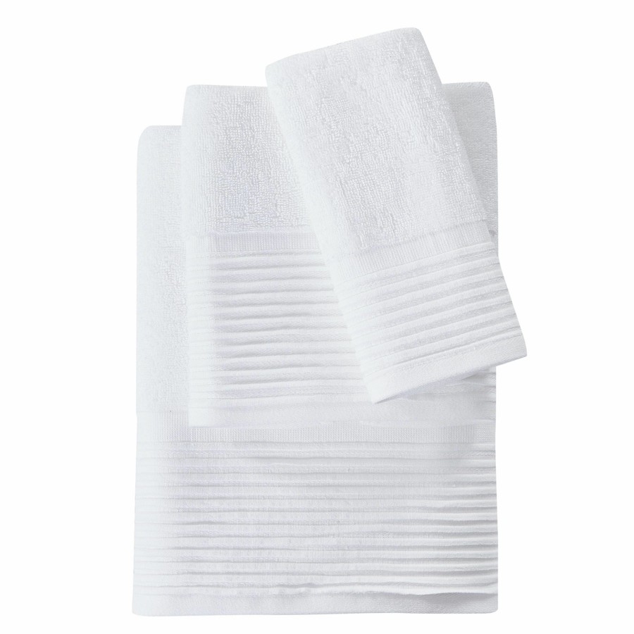 Bed & Bath * | White Pleated Trim Finger Tip Towel Hot Sell