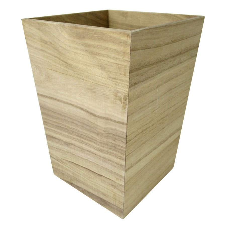 Trash Cans * | Light Wooden Square Trash Bin Discount