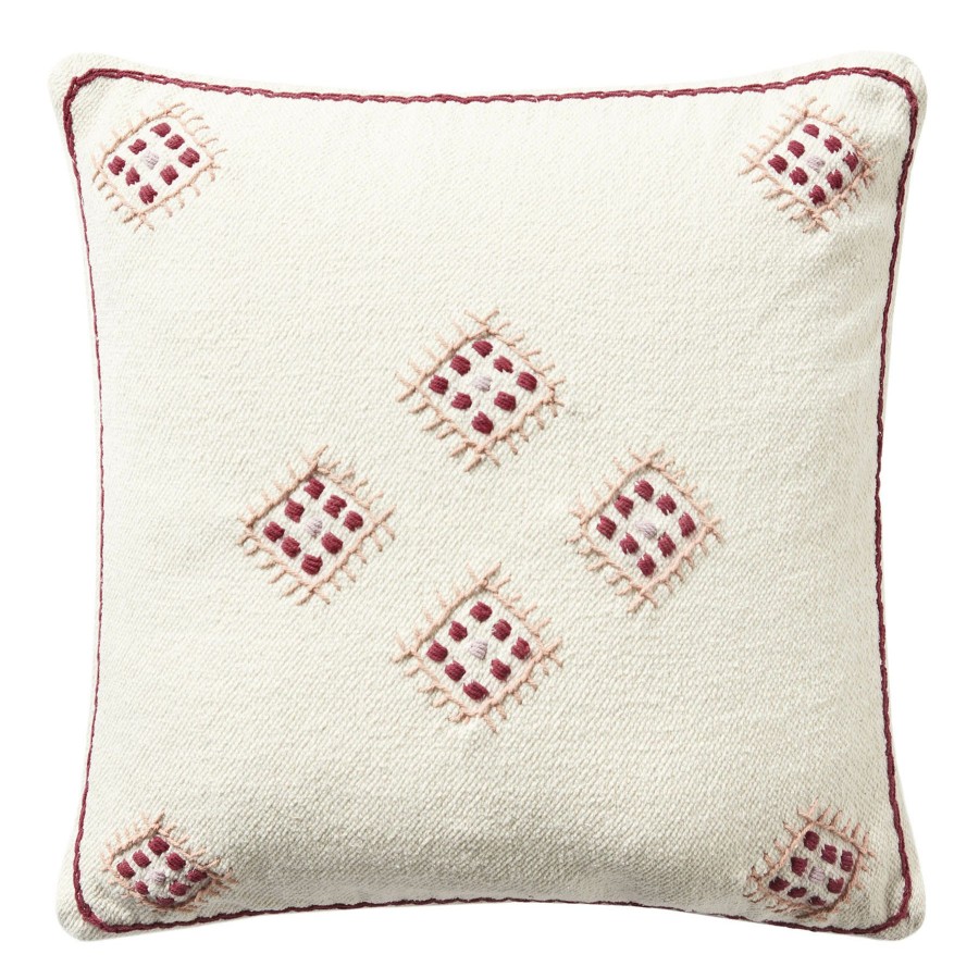 Decor & Pillows * | Tracey Boyd Red Embroidered Ivory Throw Pillow, 18 Affordable Price