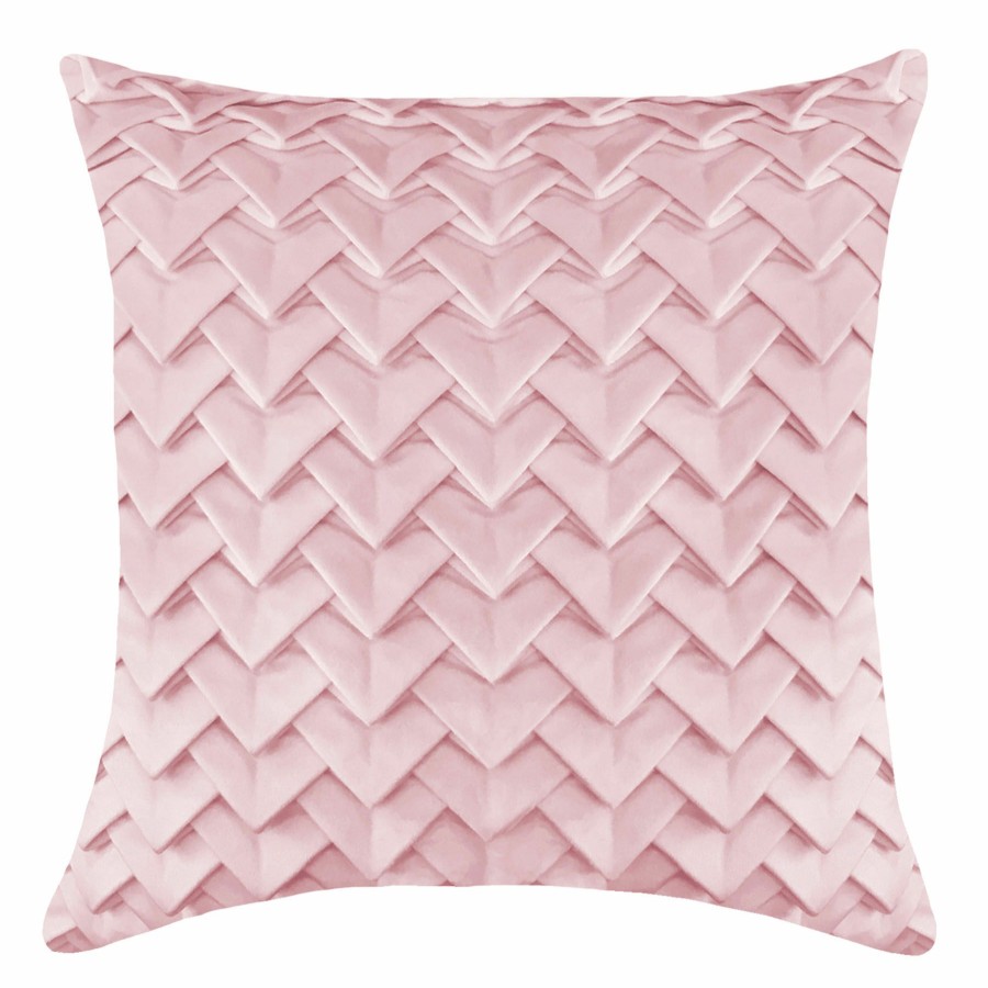 Bed & Bath * | Blush Pink Triangles Pleated Velvet Throw Pillow, 18 Tendy Style