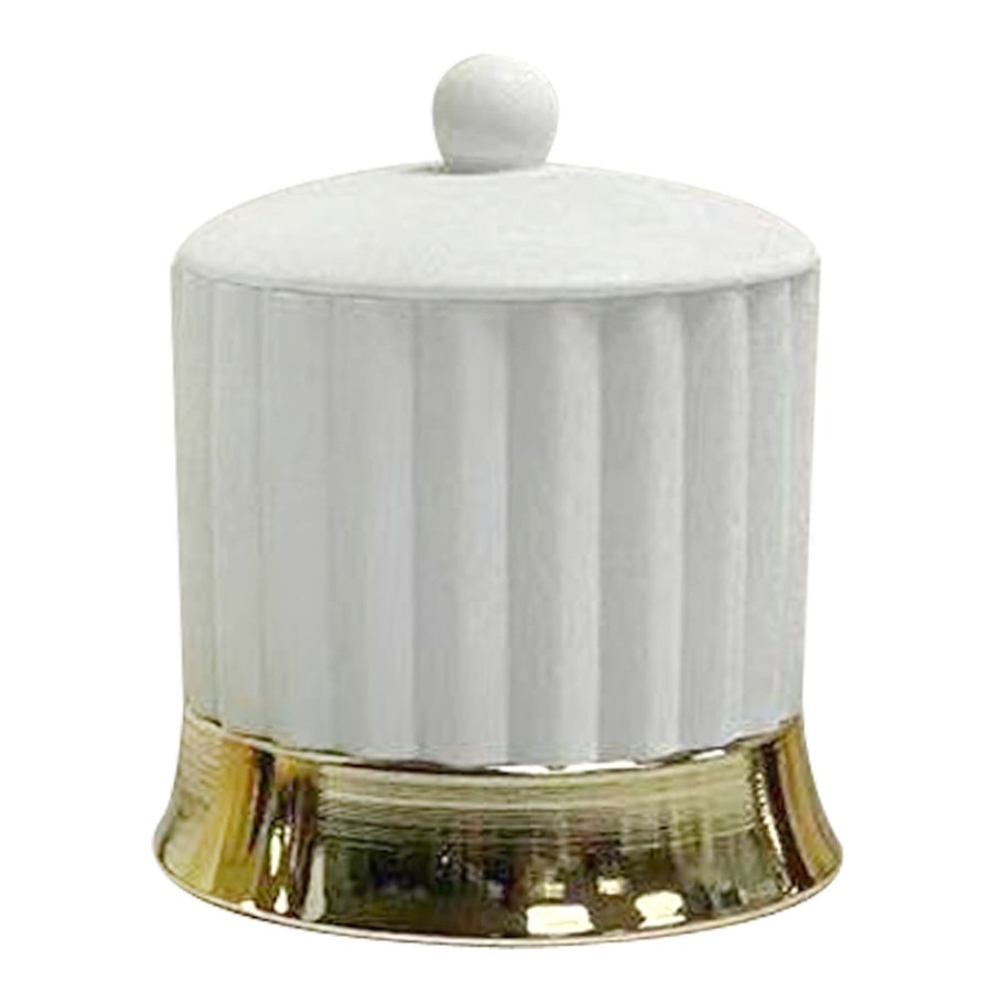 Bed & Bath * | Grace Mitchell White & Gold Ribbed Bath Container Special Style