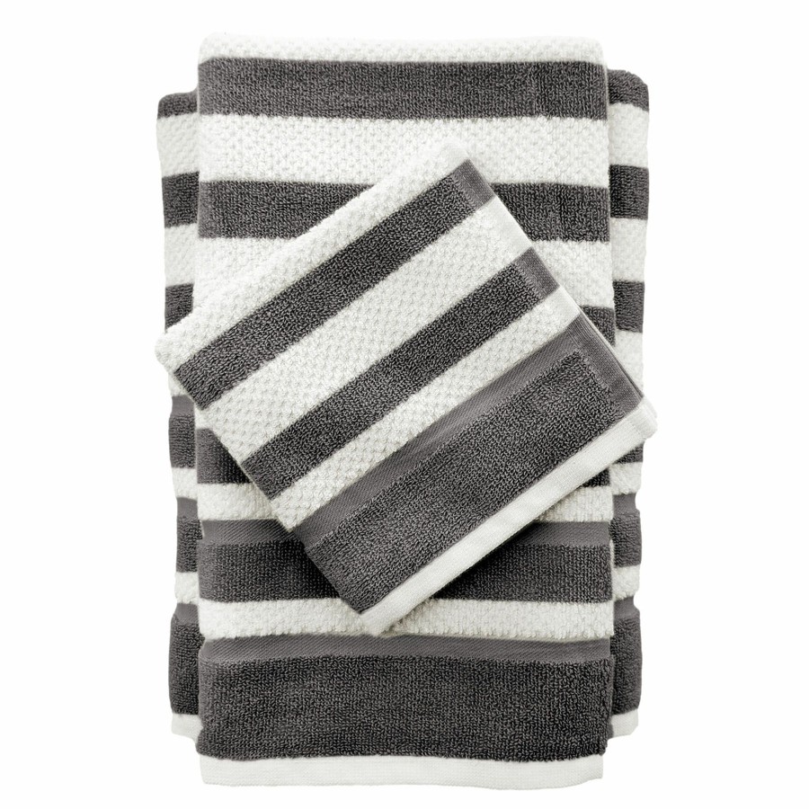 Bed & Bath * | Liza Stripe Bath Towel 30X54 Grey/White Special Style