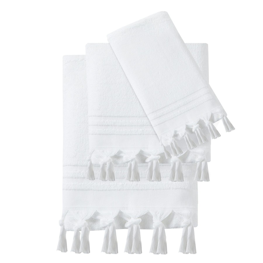 Bed & Bath * | Grace Mitchell Linear Tassel Bath Towel, White Delicate Design