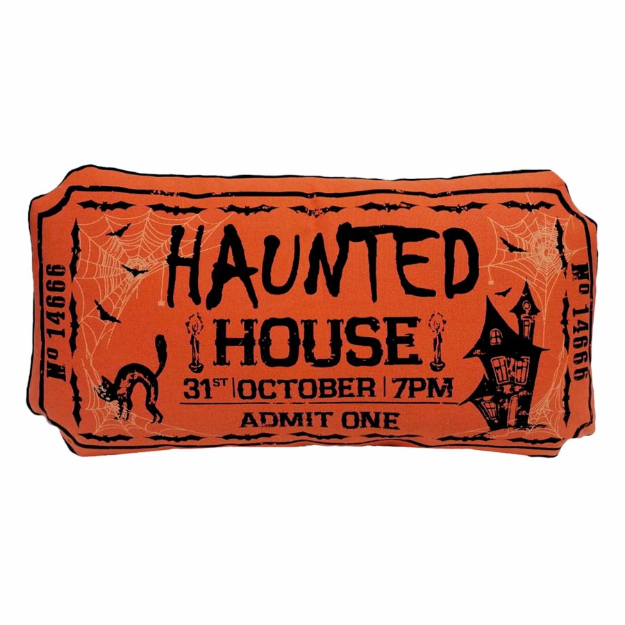 Decor & Pillows * | Haunted House Ticket Orange Halloween Throw Pillow, 20 10 Half Price