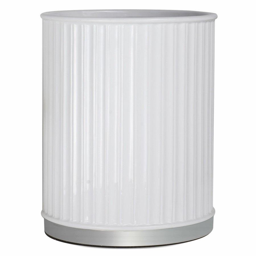 Bed & Bath * | White Ribbed Waste Basket Affordable Price