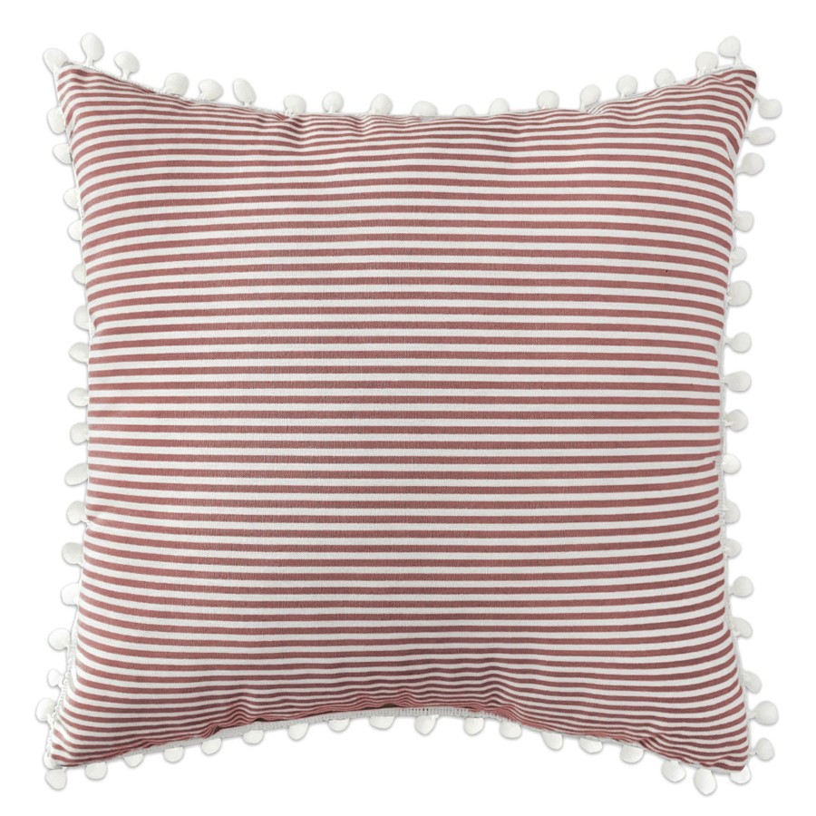 Decor & Pillows * | Red & White Camille Striped Throw Pillow With Pom Poms, 18 Quick Expedition