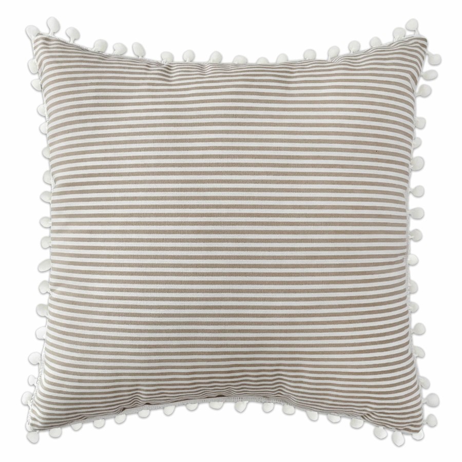 Decor & Pillows * | Tan & White Camille Striped Throw Pillow With Pom Poms, 18 Tendy Style