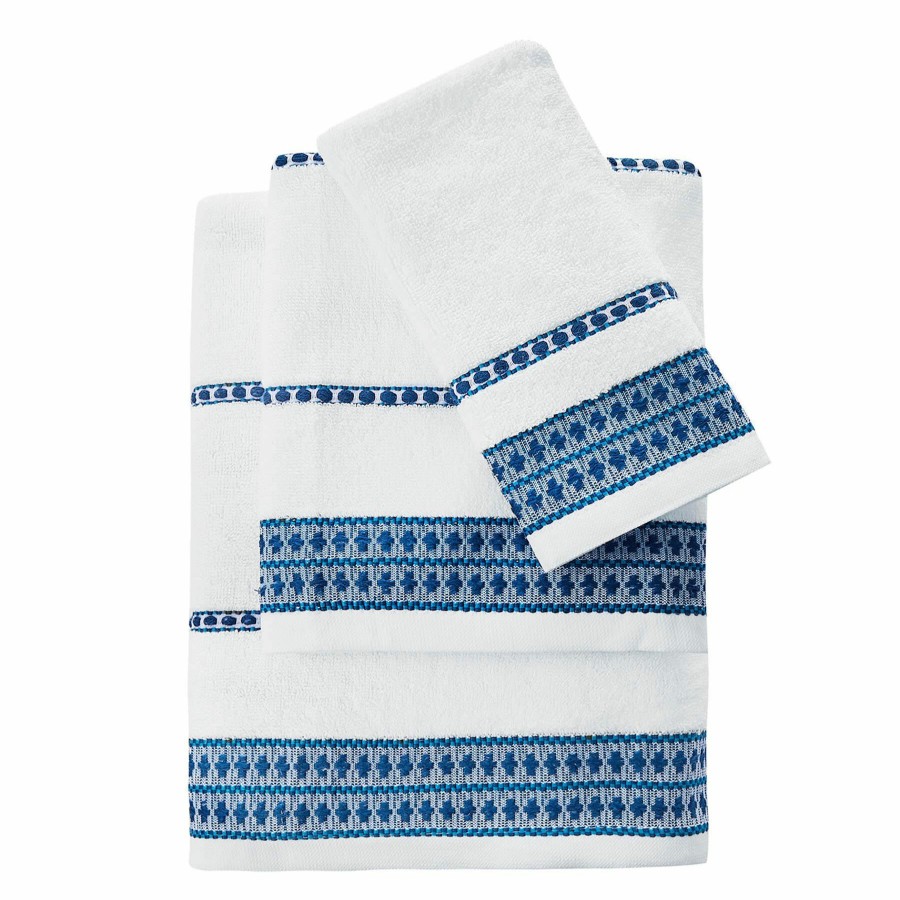 Bed & Bath * | White/Navy Embroidered Bath Towel Hot Sell