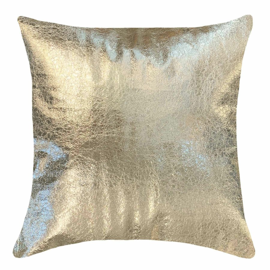 Bed & Bath * | Metallic Gold Faux Leather Throw Pillow, 18 Hot Sell