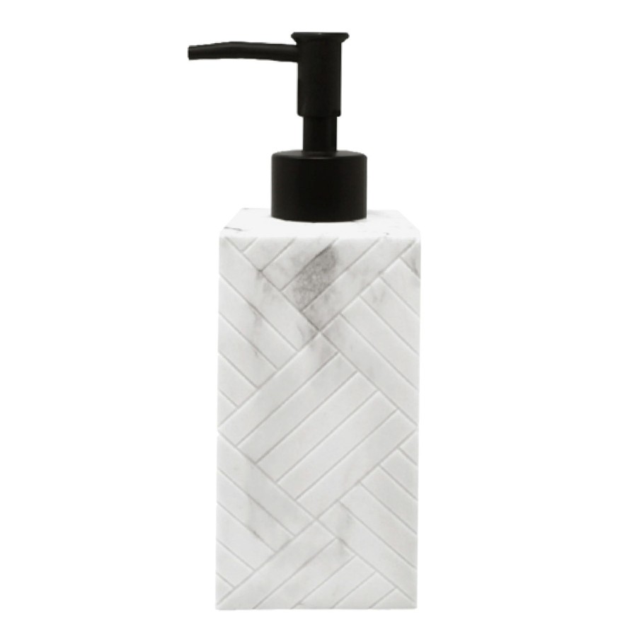 Bed & Bath * | White & Grey Chevron Marbled Lotion Pump Offering Discounts