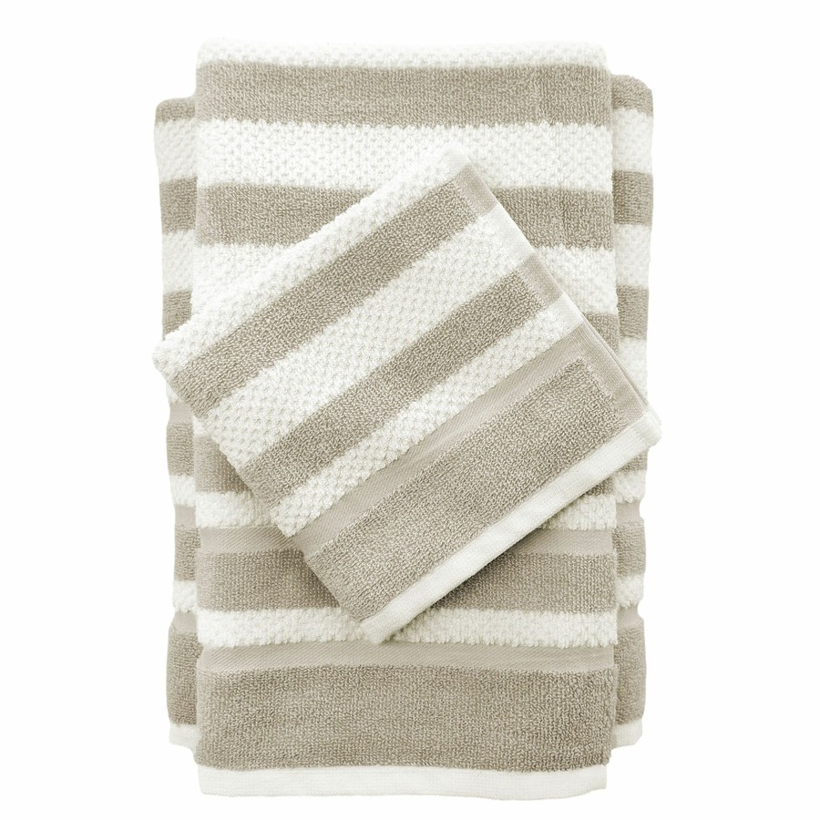 Bed & Bath * | Liza Stripe Washcloth 13X13 Linen/White Free Delivery