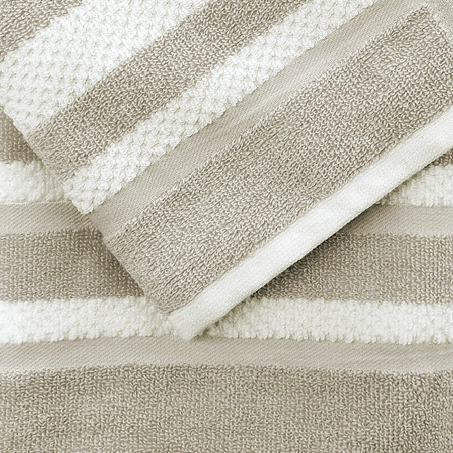 Bed & Bath * | Liza Stripe Washcloth 13X13 Linen/White Free Delivery