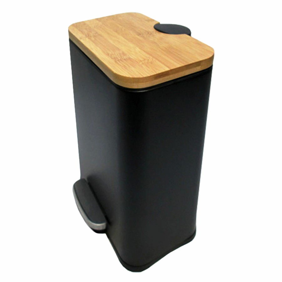 Trash Cans * | Tao Matte Black & Bamboo Rectangular Step Can With Removable Liner, 5L Cut Price