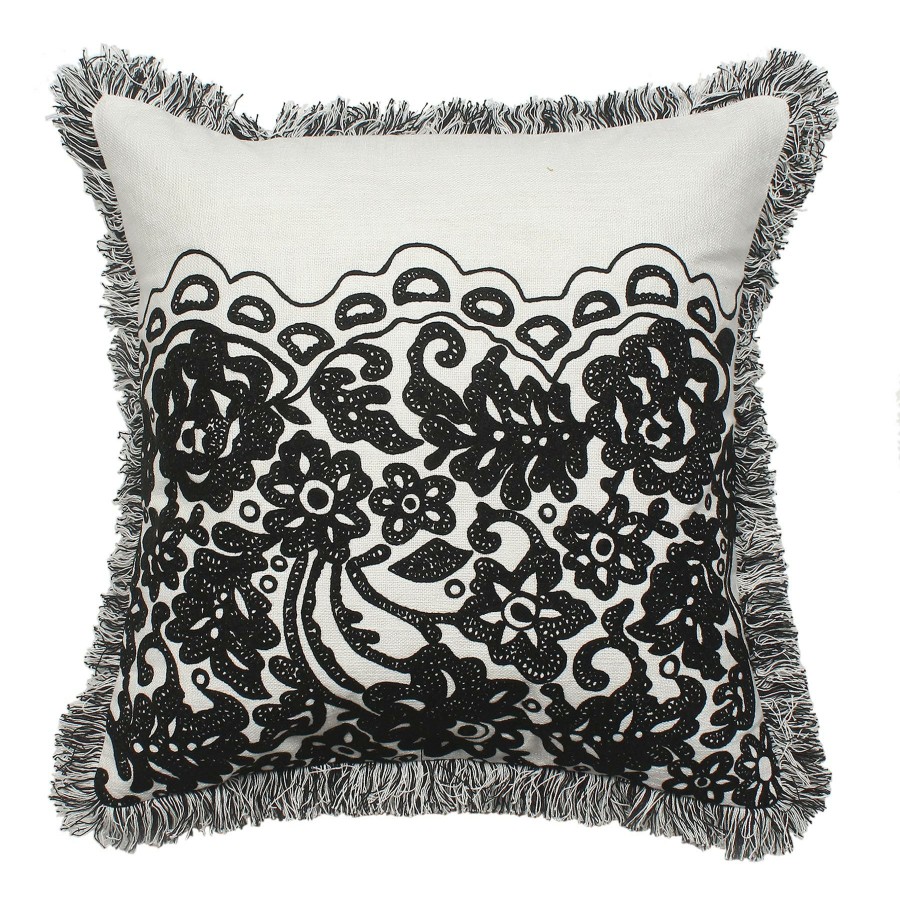 Decor & Pillows * | Black Floral Lace Embroidered Throw Pillow, 18 Trend Model