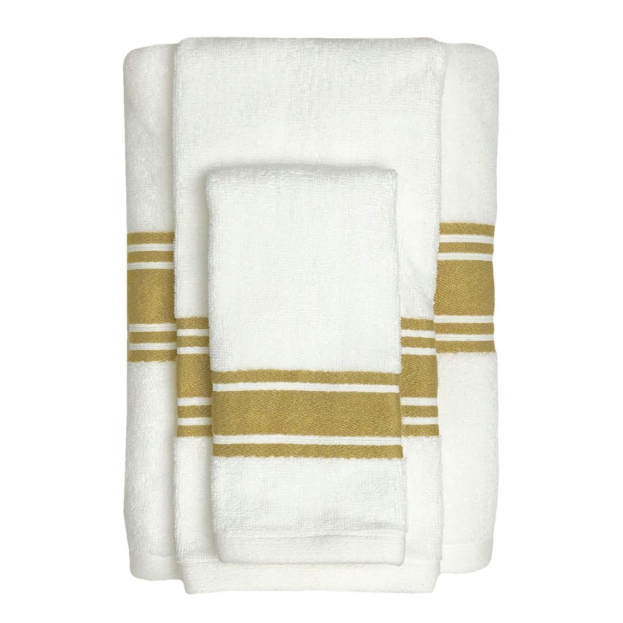 Bed & Bath * | Ty Pennington Dobby Yellow & White Striped Fingertip Towel Online Discount