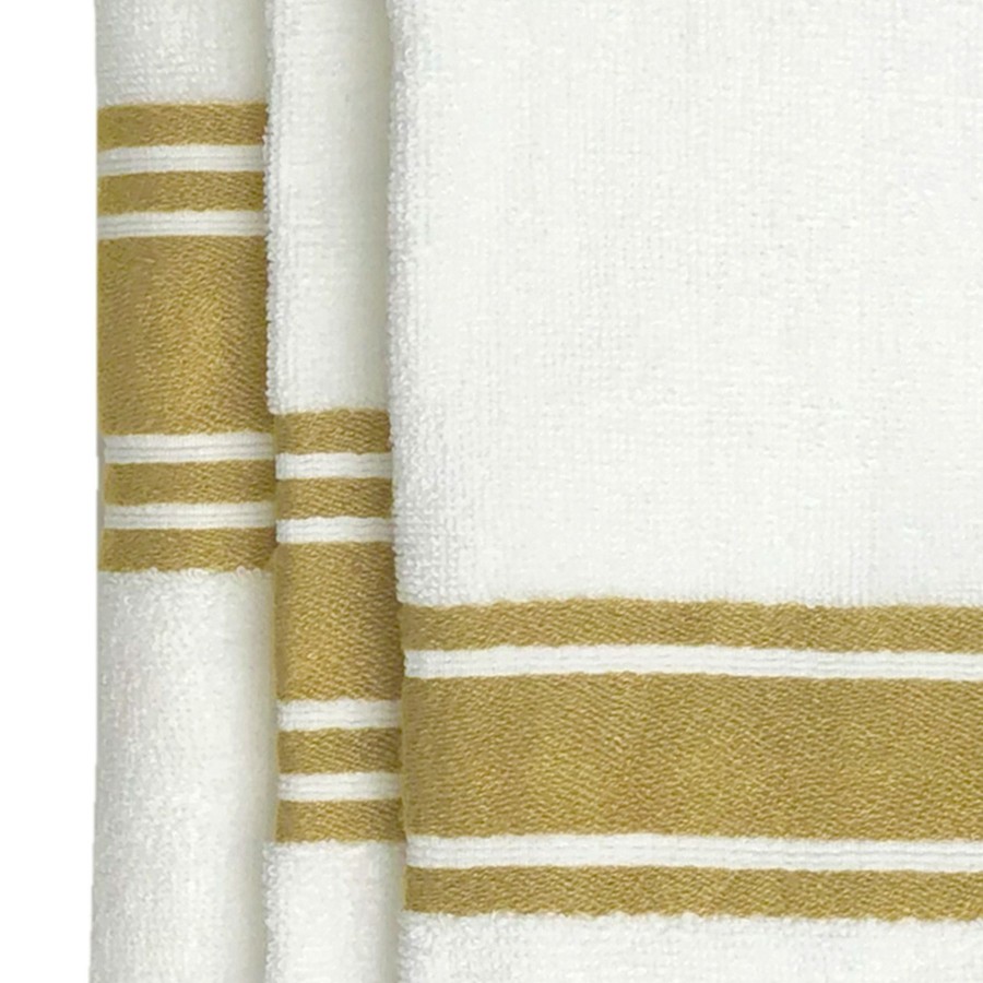 Bed & Bath * | Ty Pennington Dobby Yellow & White Striped Fingertip Towel Online Discount