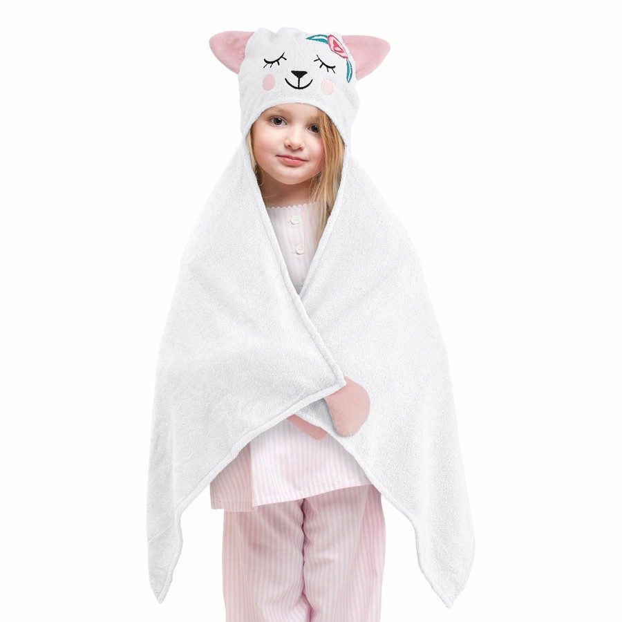 Bed & Bath * | White Cat Hooded Towel Half Price