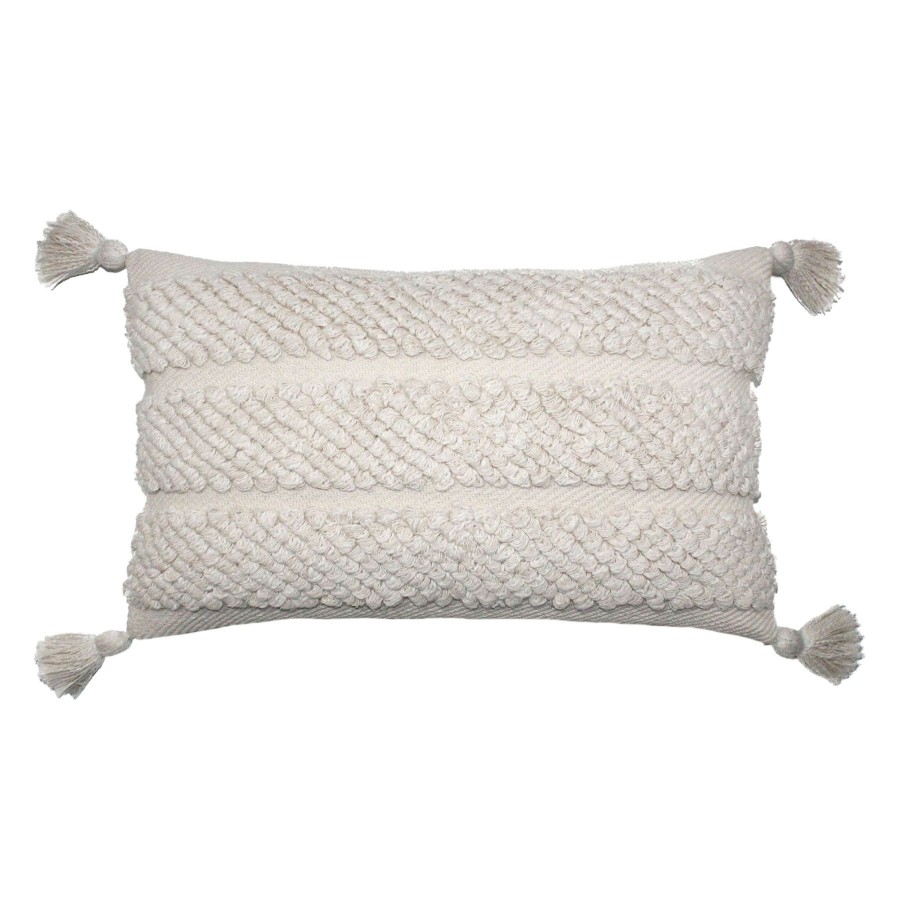 Bed & Bath * | Ivory Striped Woven Throw Pillow With Tassels, 14 24 On Discount