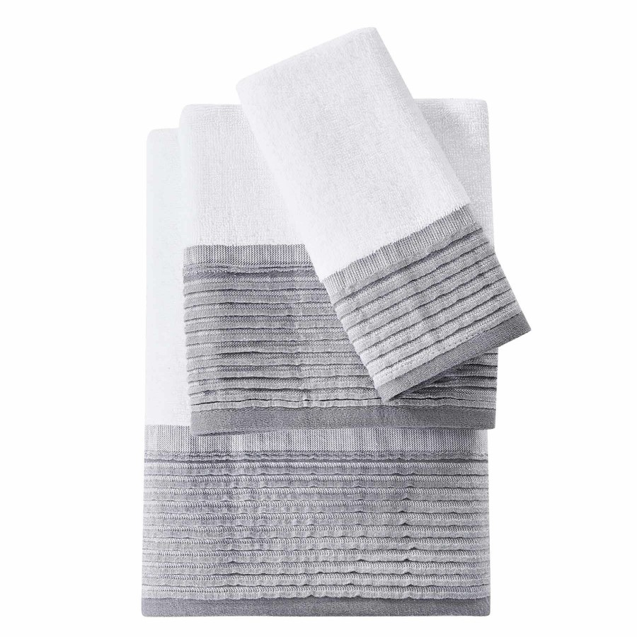 Bed & Bath * | Grey Pleated Trim Bath Towel Shoping Model