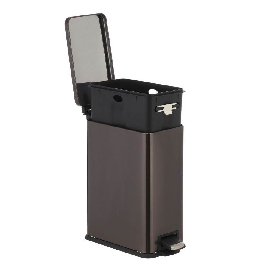 Trash Cans * | 9.7L Slim Rectangle Pedal Bin Black Stainless Steel With Discount