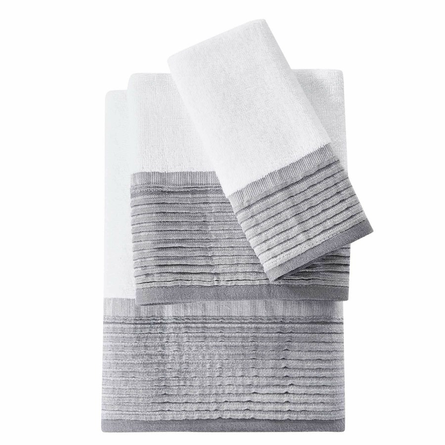 Bed & Bath * | Grey Pleated Trim Finger Tip Towel Original Model