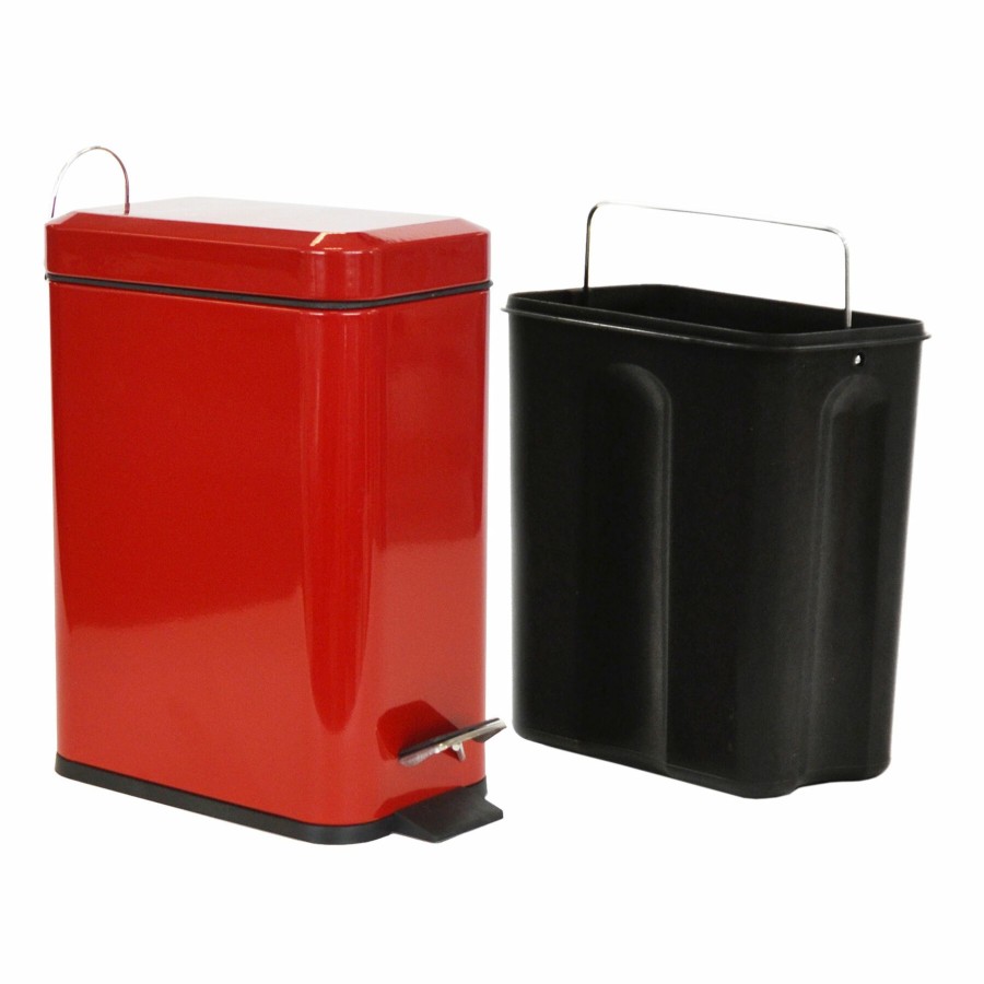 Trash Cans * | 5L Weston Red Metal Rectangle Step Can With Removable Liner Tendy Style