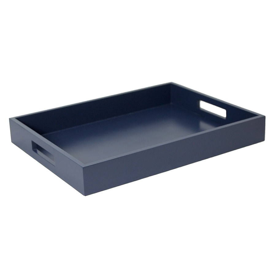 Decor & Pillows * | Navy Decorative Wood Tray, 16 12 Quick Expedition