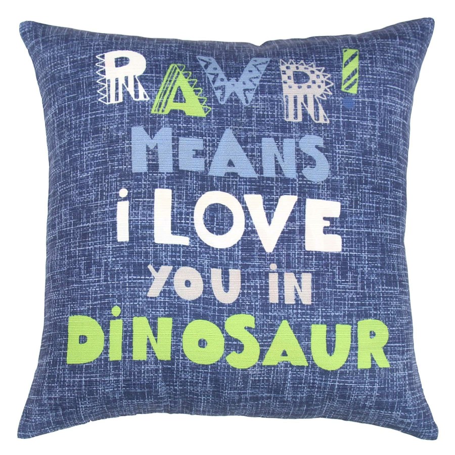 Decor & Pillows * | Blue Dino Language Throw Pillow, 16 Affordable Price