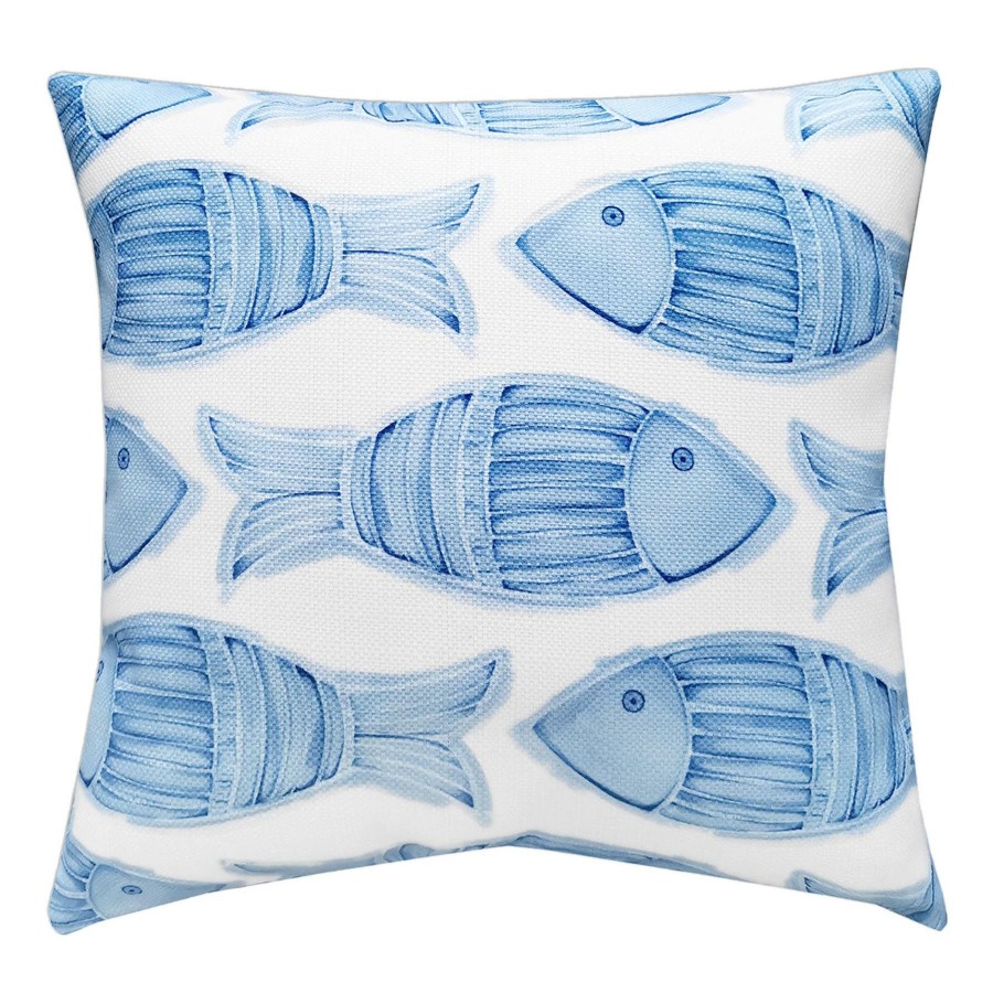 Decor & Pillows * | Tracey Boyd Blue Fish Print Throw Pillow, 18 Online Discount